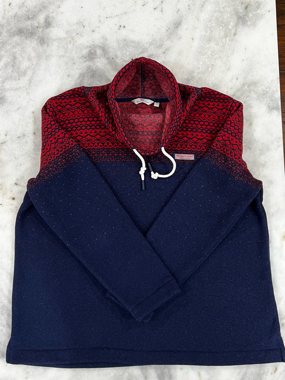 Vineyard Vines Navy and Red Shawl-Collar Pullover Sweater